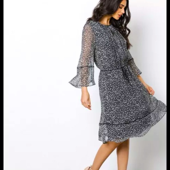 Lauren Ralph Lauren Dresses & Skirts - NWOT Ralph Lauren Floral Chiffon Semi-Sheer Flare Sleeve Waist Tie Midi Dress